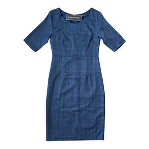 Mikarose XS Navy Blue Merida Plaid Knee Length Dress Career Teacher Modest NWT